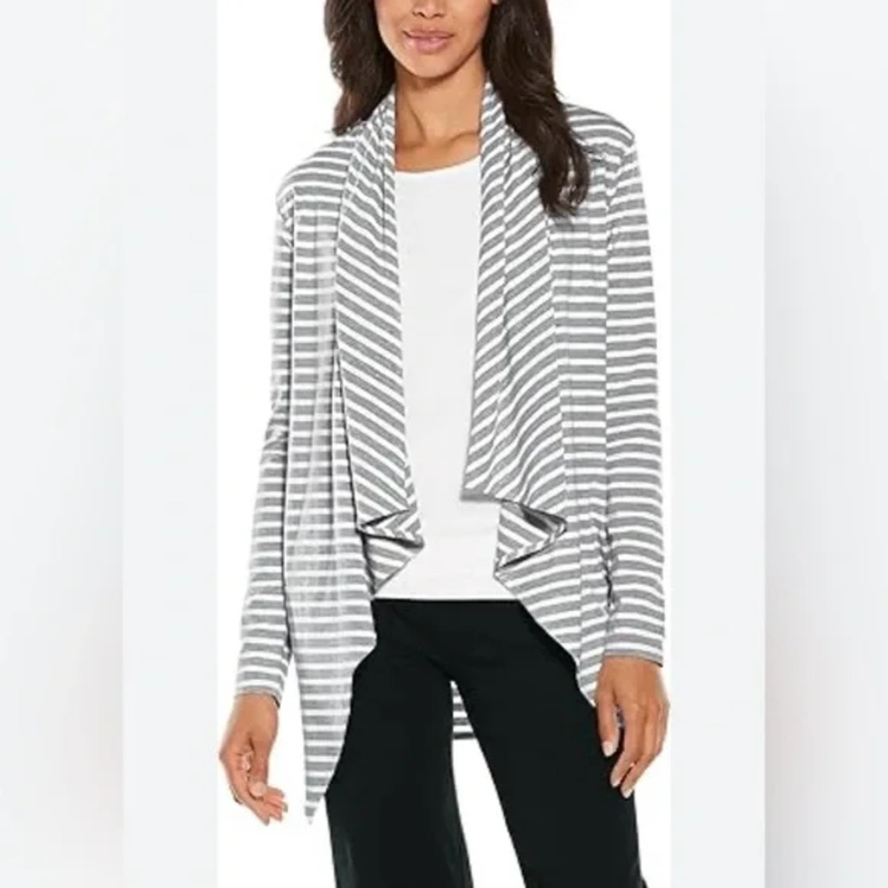Coolibar UPF 50+ Women’s Marietas Sun Wrap Cardigan Gray Size Small Striped